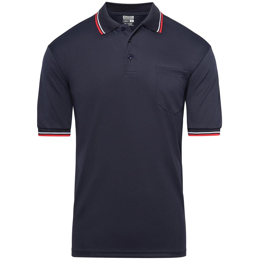 Murray Sporting Goods Short Sleeve Polo Baseball and Softball Umpire Shirt - Sized for Chest Protector (Navy Blue, Small)