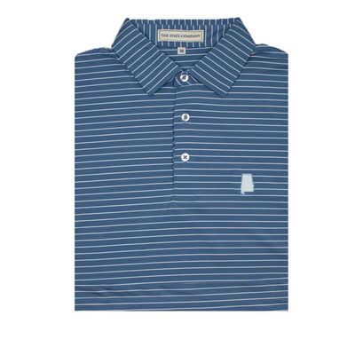 Alabama Co. Ocean Blue & Ice Blue Magnolia Stripe Performance Polo - Self Collar