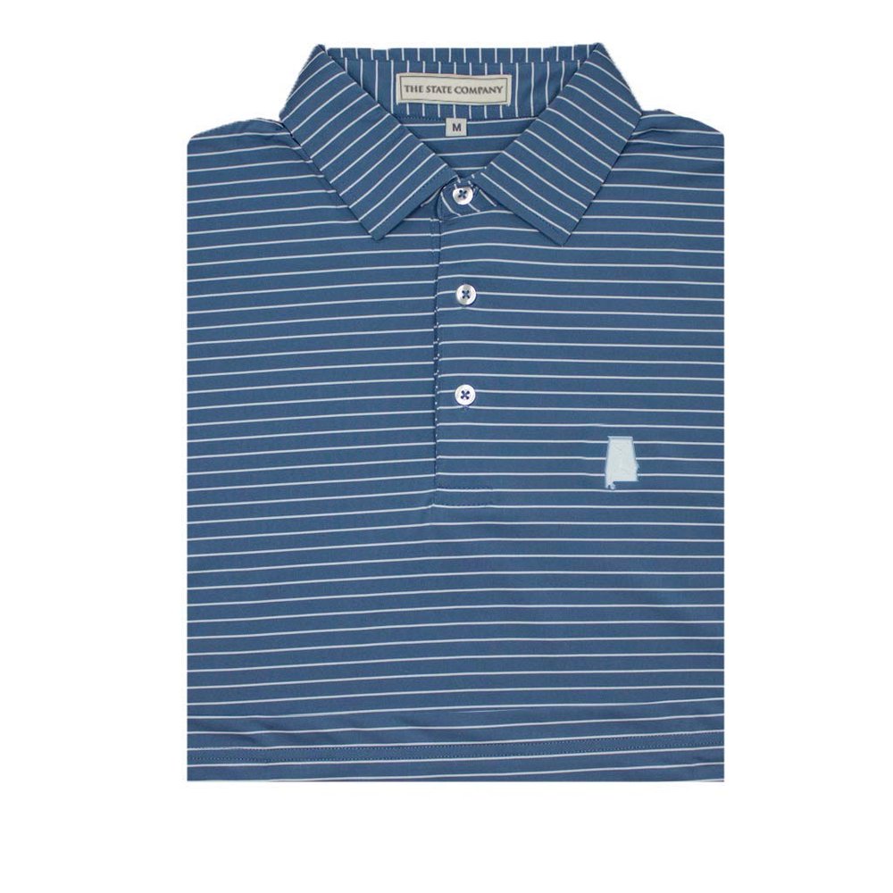 Alabama Co. Ocean Blue & Ice Blue Magnolia Stripe Performance Polo - Self Collar