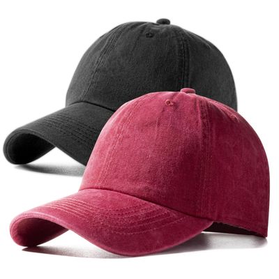 2 Pack Baseball Caps Golf Dad Hats,Ajustable Vintage Washed Cotton Ball Cap for Men Women(Black+WineRed)