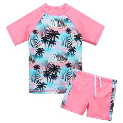 BAOHULU Girls Swimsuit Two Piece Tankini UPF 50+ UV Protective Rash Guard Set 3-12 Years S200_GreenPink_8A Green Pink