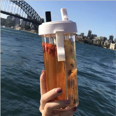 YYDSJFM Creative Water Cup,One Cup of Two Different Drinks Two Straws Couple Outdoor Drinking Cup for Camping Hiking Backpacking Travel Office,A