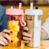 YYDSJFM Creative Water Cup,One Cup of Two Different Drinks Two Straws Couple Outdoor Drinking Cup for Camping Hiking Backpacking Travel Office,A view 3