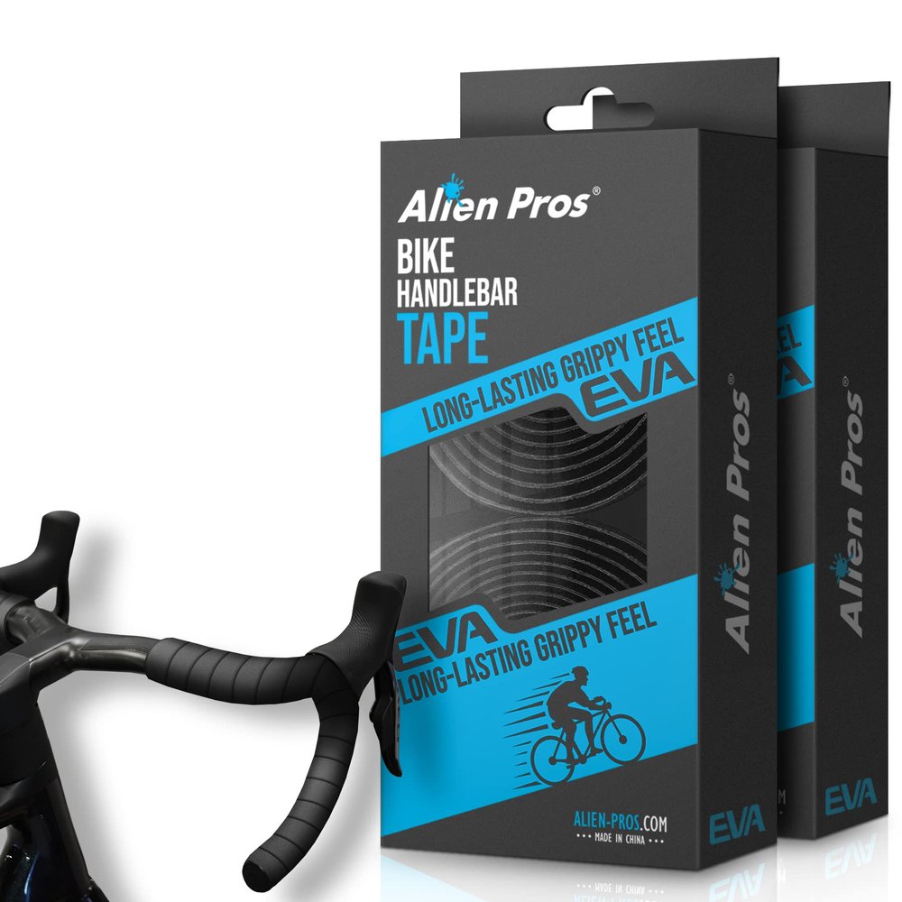 ALIEN PROS Bike Handlebar Tape EVA (Set of 4) Black - Enhance Your Bike Grip with These Bicycle Handle bar Tape - Wrap Your Bike for an Awesome Comfortable Ride (Set of 4, Black)