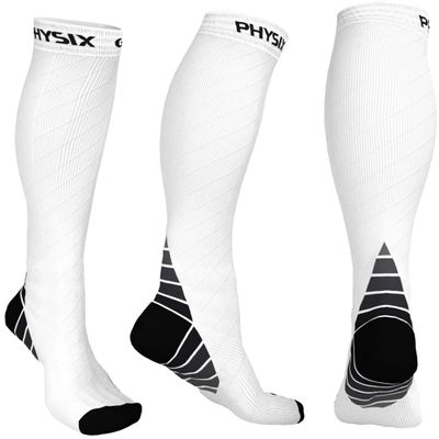 Physix Gear Compression Socks - Best Men & Womens Compression Socks for Circulation, Running, Nurses, Athletic Use Sock Compression, Blood Pressure Socks, Calcetines de Compresion, All, White, XXL