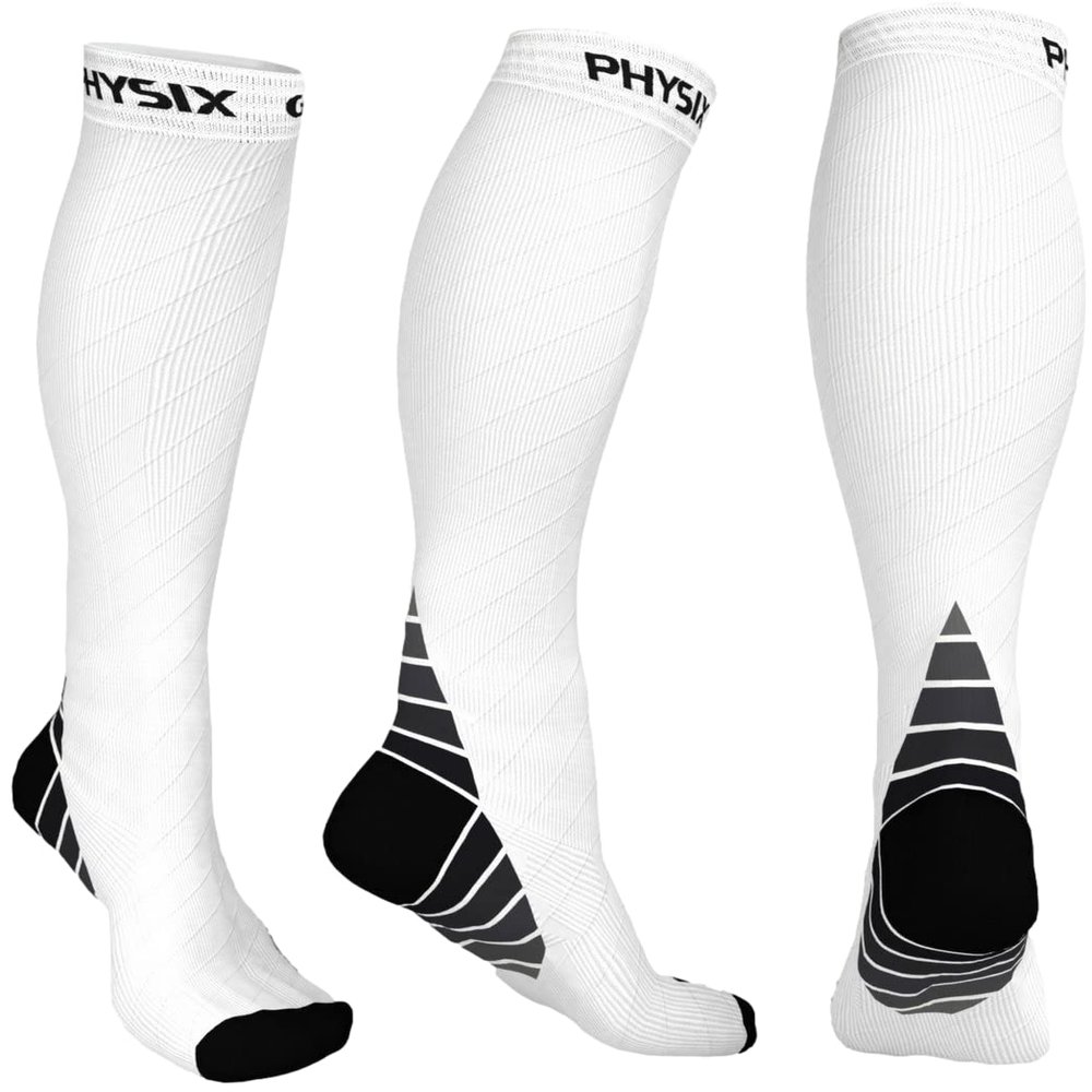 Physix Gear Compression Socks - Best Men & Womens Compression Socks for Circulation, Running, Nurses, Athletic Use Sock Compression, Blood Pressure Socks, Calcetines de Compresion, All, White, XXL