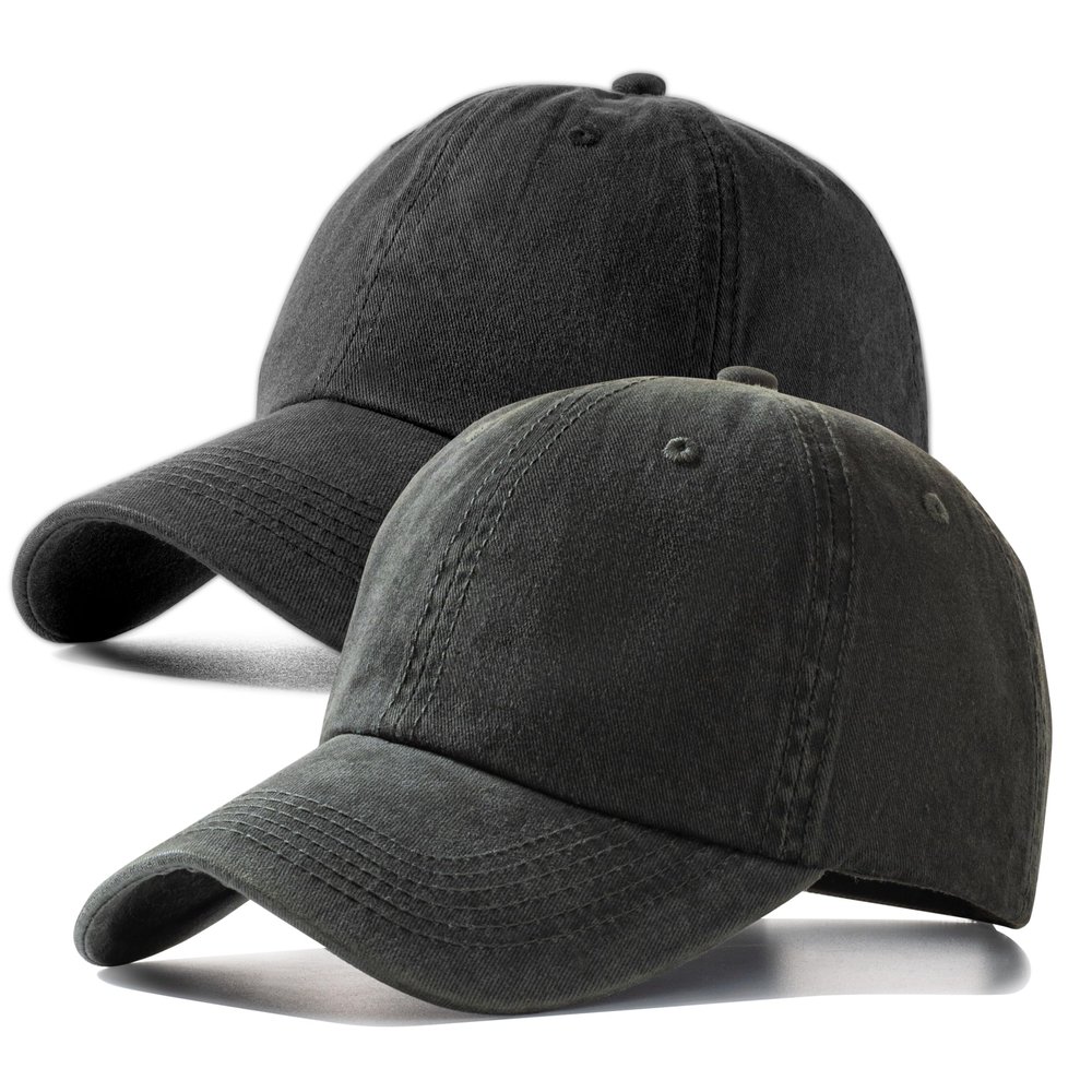 2 Pack Baseball Caps Golf Dad Hats,Ajustable Vintage Washed Cotton Ball Cap for Men Women(Army Green+Black)