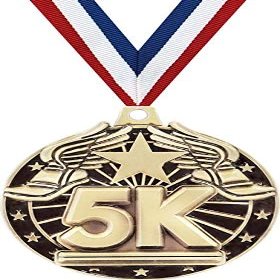 5K Medals, 2" Gold 5K Race Medal Award with Free Custom Engraving 10 Pack