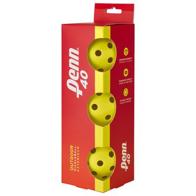 Penn 40 Outdoor Pickleball Balls - Softer Feel for Recreational & Club Play - USAPA Approved, 3-Pack