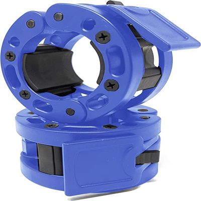 Clout Fitness Olympic Barbell Clamps Collars Quick Release Pair of Locking Weight Clips Fit 2 Inch Barbell for Weightlifting Blue