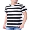 Funny World Mens Black and White Striped T Shirt Crewneck Short Sleeve Casual Tee L view 1