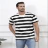 Funny World Mens Black and White Striped T Shirt Crewneck Short Sleeve Casual Tee L view 3