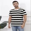Funny World Mens Black and White Striped T Shirt Crewneck Short Sleeve Casual Tee L view 4