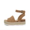 Soda Topic Open Toe Buckle Ankle Strap Espadrilles Flatform Wedge Casual Sandal (Tan, 10) view 1