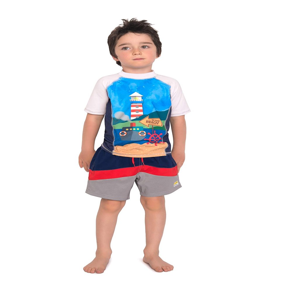 Color Fingers Boys' Long Sleeve Swim Set: Rashguard and Board Shorts, As Shown