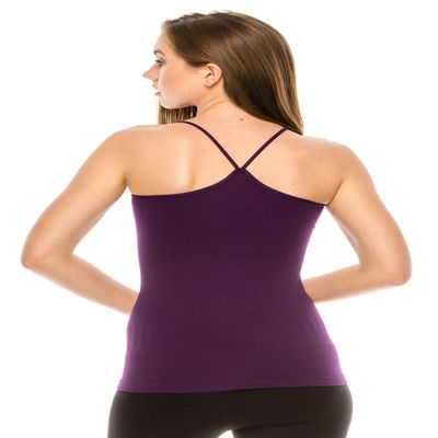 Kurve Women's Camisole Tank Top - Basic Stretch Y-Back Spaghetti Strap Cami UV Protective Fabric UPF 50+ (Made in USA), Eggplant, X-Large/XX-Large