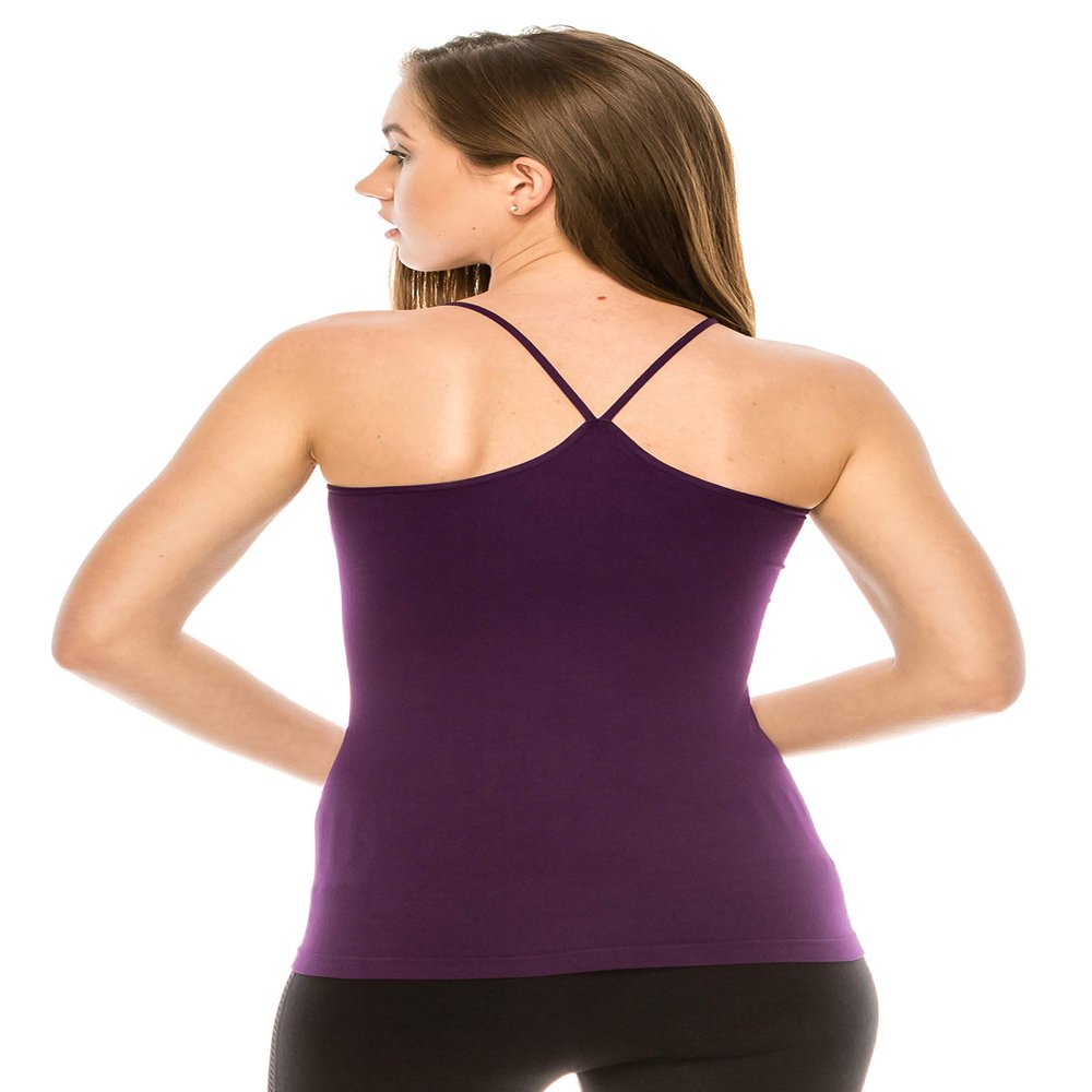 Kurve Women's Camisole Tank Top - Basic Stretch Y-Back Spaghetti Strap Cami UV Protective Fabric UPF 50+ (Made in USA), Eggplant, X-Large/XX-Large
