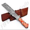 Tactical Combat Custom Made Damascus Steel Hunting Knife/Tracker Knife FBK-15316 (Orange & White Resin) view 3