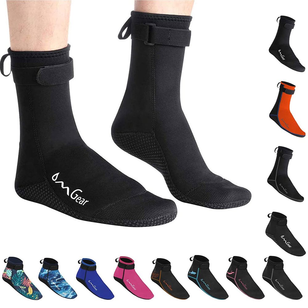 OMGear Water Socks Neoprene Socks Beach Booties Shoes 3mm Glued Blind Stitched Anti-Slip Wetsuit Boots Fin Swim Socks for Water Sports Outdoor Activities Home Slippers (3mm high Cut/black2, XL)