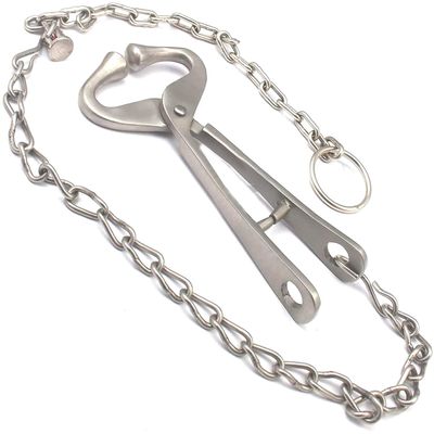 AAProTools 7.5" Bull Cow Nose Lead with 13" Chain Show Cattle Steel Farm Ranch Veterinary Dull Finish