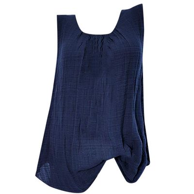Wokasun.JJ Womens Cotton Linen Blouse,Ladies Sleeveless Baggy T-Shirt Vest Summer Fashion Plus Size Tee Blouse Tank Tops(Blue,XXXXL)