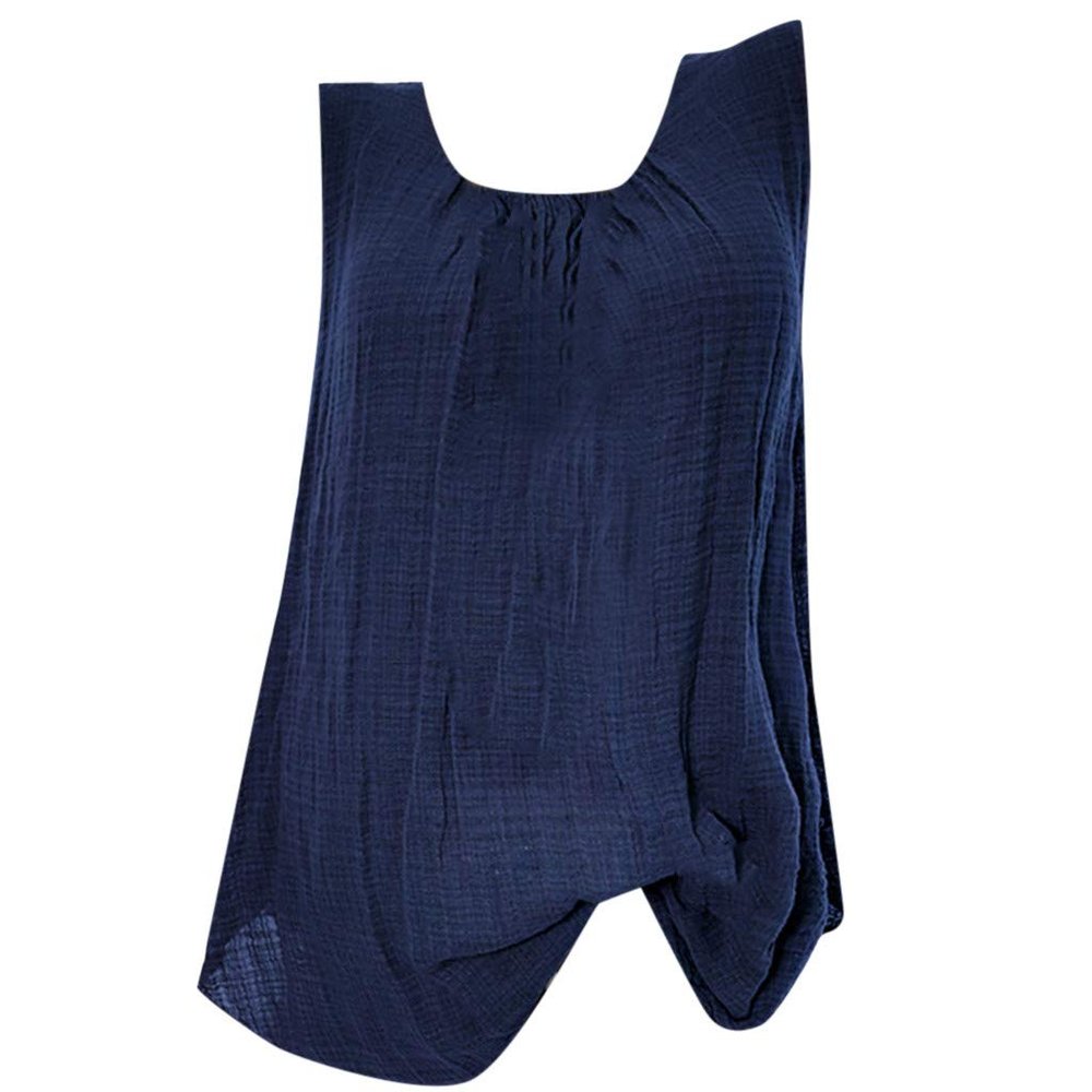 Wokasun.JJ Womens Cotton Linen Blouse,Ladies Sleeveless Baggy T-Shirt Vest Summer Fashion Plus Size Tee Blouse Tank Tops(Blue,XXXXL)