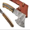FB LEATHER CRAFTS Tactical Combat Custom Made Damascus Steel Hunting Axe/Throwing Hatchets Smart Axe FBA-0007 and 0008 (Black & Orange Colored Wood) view 1