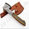 FB LEATHER CRAFTS Tactical Combat Custom Made Damascus Steel Hunting Axe/Throwing Hatchets Smart Axe FBA-0007 and 0008 (Black & Orange Colored Wood) view 4