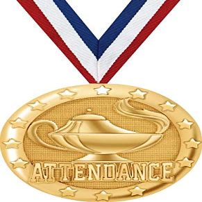 Crown Awards Attendance Medal, 2" Shiny Gold Perfect Attendance Medals for Kids with Free Custom Engraving 50 Pack