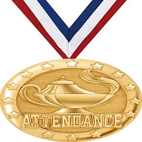 Crown Awards Attendance Medal, 2" Shiny Gold Perfect Attendance Medals for Kids with Free Custom Engraving 50 Pack