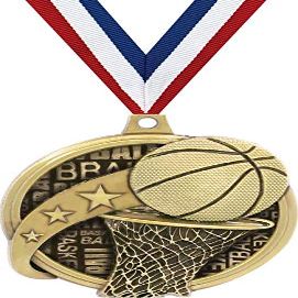 Crown Awards Custom Basketball Medals, 2" Basketball Medal with Free Neck Ribbon and 4 Lines of Engraving Included 10 Pack Prime
