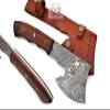 FB LEATHER CRAFTS Tactical Combat Custom Made Damascus Steel Hunting Axe/Throwing Hatchets Smart Axe FBA-0007 and 0008 (Natural Rose Wood) view 1