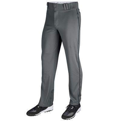 Champro Triple Crown OB Open-Bottom Baseball Pants with Side-Piping Braid, Adjustable Inseam, and Reinforced Sliding Areas, Graphite, Black Piping, xx-Large