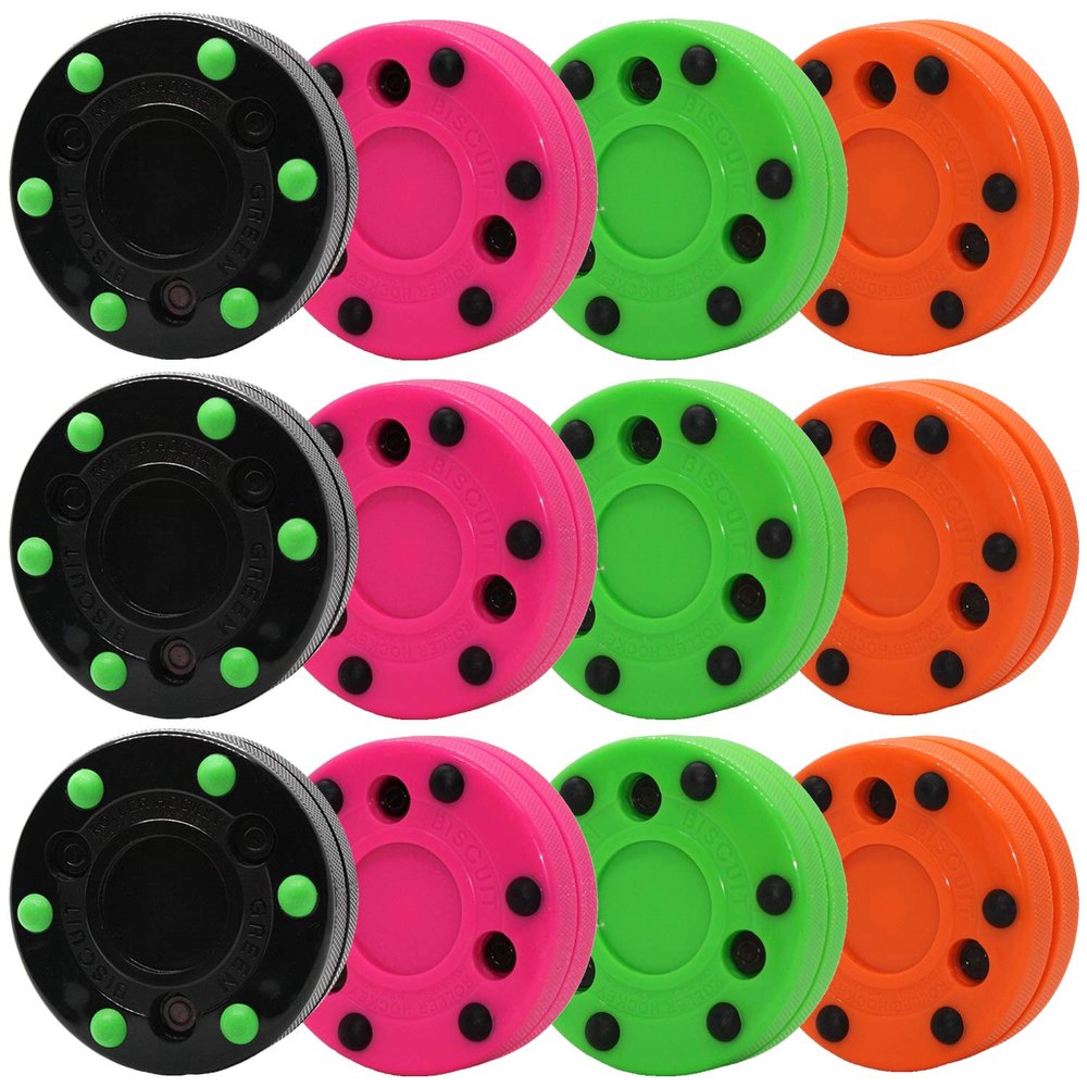 Green Biscuit Roller Hockey Puck 12 Pack Multi Color