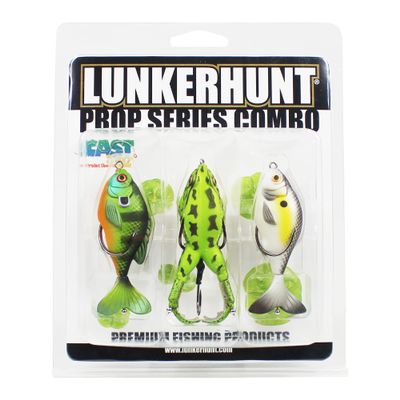 LUNKERHUNT Bass Fishing Lures Kit (3-Pack) - 2 Prop Fish Lures and 1 Prop Frog Lure | Weedless Hooks Hollow Realistic Body, Small Frog Lures & Fishing Lures for bass Fishing Whopper plopper