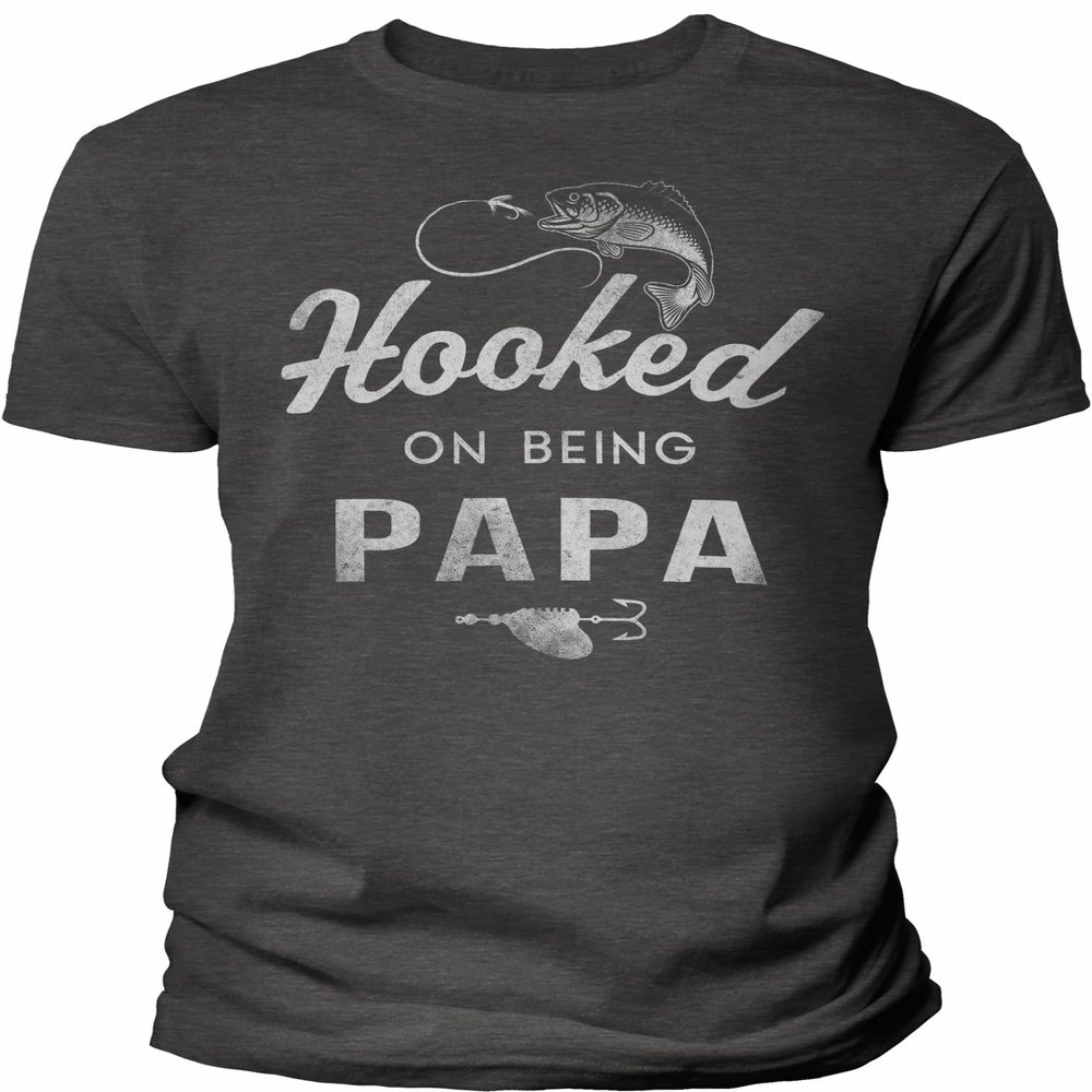 Hooked On Being Papa - Funny Papa Fishing Shirt for Men - F/Dk. Heather-4X