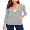 EXCHIC Women's Lightweight Long Sleeve Cardigan Sweaters Classic Button Open Front Knit Sweater with Pockets(Light Grey, Small) view 3