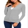 EXCHIC Women's Lightweight Long Sleeve Cardigan Sweaters Classic Button Open Front Knit Sweater with Pockets(Light Grey, Small) view 4