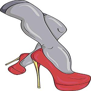 EW Designs Sexy Legs in Red Gold Siletto Pump Heels Cartoon Vinyl Decal Bumper Sticker (8" Tall)