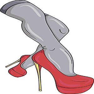 EW Designs Sexy Legs in Red Gold Siletto Pump Heels Cartoon Vinyl Decal Bumper Sticker (8" Tall)
