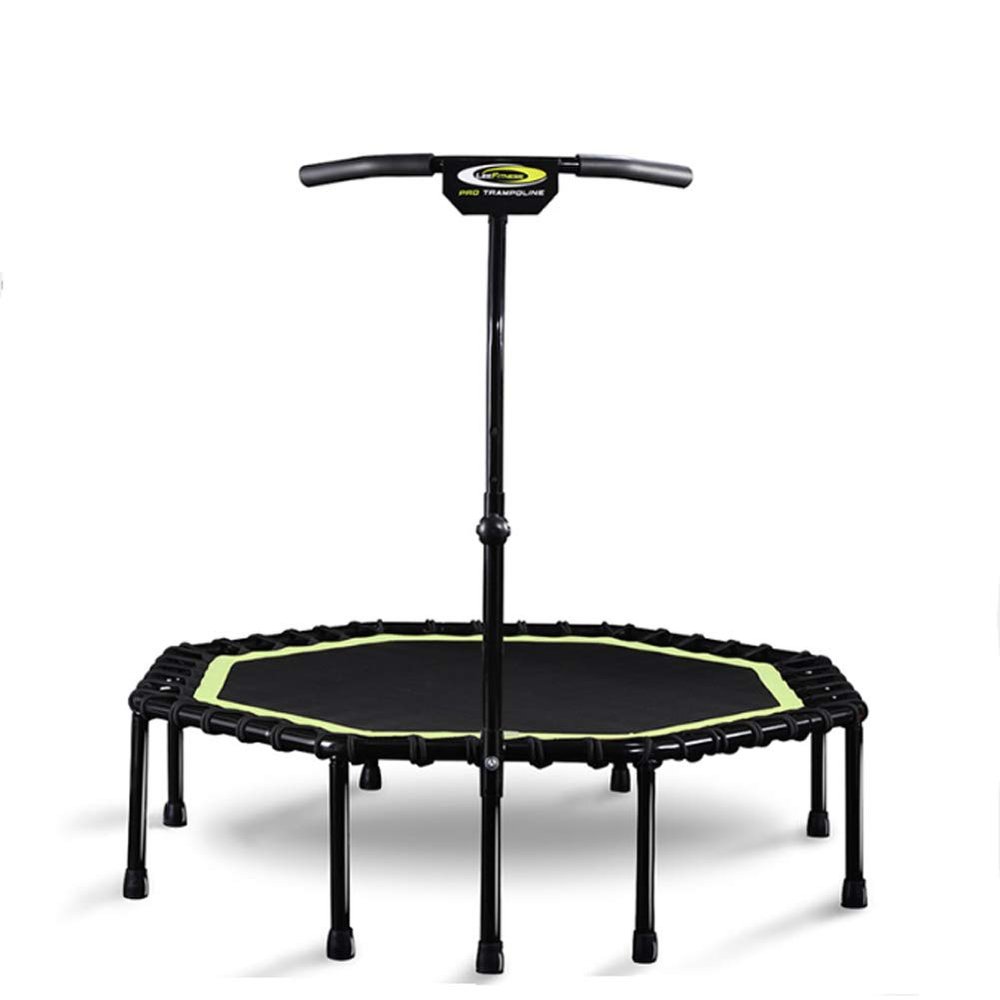 JOKABUN Gym Special Trampoline Structure Super Stable Octagonal Fitness Trampoline 48 inch Elastic Rope Mute Bounce Bed with armrests Four Gear Adjustment (Fluorescent Green)