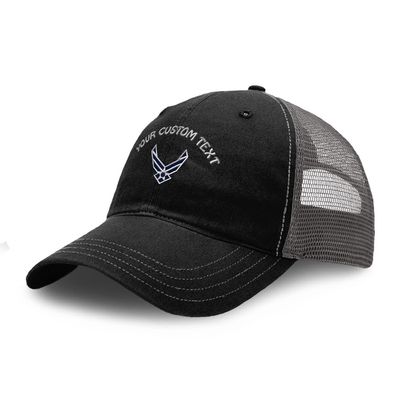 Custom Trucker Hat Richardson Air Force Emblem Embroidery Design Cotton Soft Mesh Cap Snaps Black/Charcoal Personalized Text Here