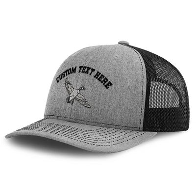 Custom Richardson Trucker Hat Canadian Goose Embroidery Design Polyester Mesh Baseball Cap Snaps Heather Gray/Black Personalized Text Here