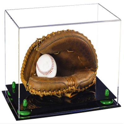 Better Display Cases Clear Acrylic Baseball Catchers Glove Display Case with Green Risers (A011/V16)