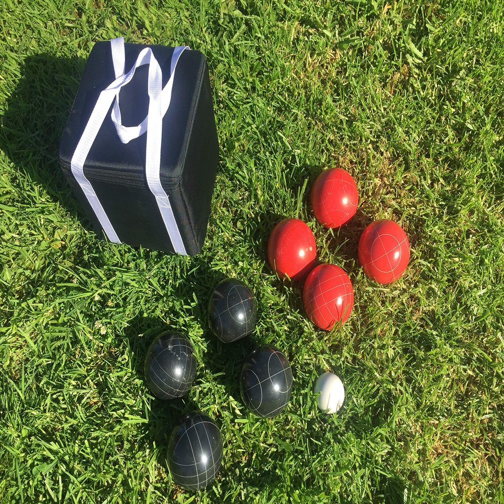 BuyBocceBalls Listing - Unique Bocce Set - 107mm with Black and Red Balls, Black Bag