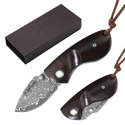 ALBATROSS Mini Pocket Knife - 4.75" Modern Damascus Steel Folding Knife with Red Sandalwood Handle - 71 Layer Hand Forged Blade - Liner Lock System - Luxury Gift Box - HGDK013