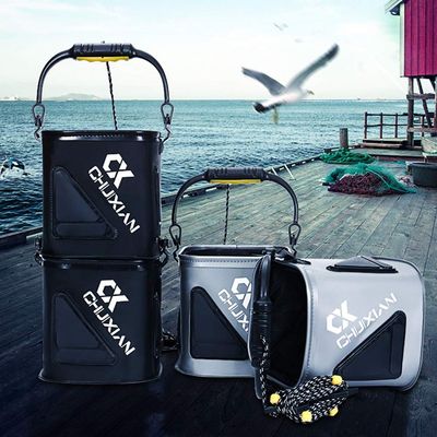 Homebeast Collapsible Fishing Bucket Portable 8L EVA Water Container Multi-Functional Fish Live Lures Bait Bucket with Rope for Traveling Hiking Fishing Boating (Black)