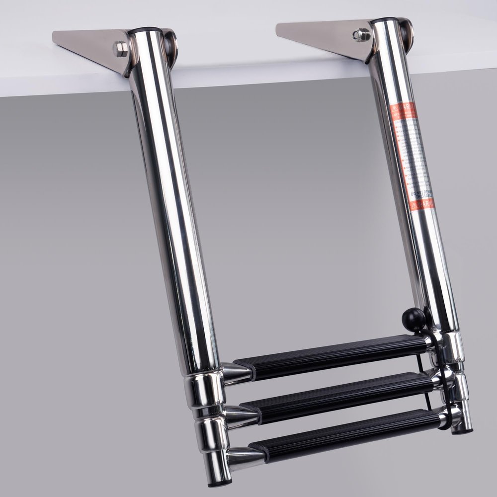 Boat Ladder 3 Step,Stainless Steel Telescoping Heavy Duty Pontoon Swim Boarding Ladder for Outboards,Yacht,Marine Fishing Boat