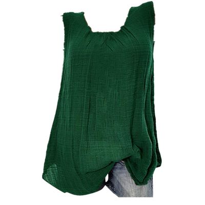 Wokasun.JJ Womens Cotton Linen Blouse,Ladies Sleeveless Baggy T-Shirt Vest Summer Fashion Plus Size Tee Blouse Tank Tops(Green,XL)