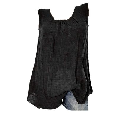 Wokasun.JJ Womens Cotton Linen Blouse,Ladies Sleeveless Baggy T-Shirt Vest Summer Fashion Plus Size Tee Blouse Tank Tops(Black,XXL)
